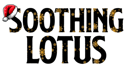 Text 'Soothing Lotus' with decorative elements and a Santa hat on a white background