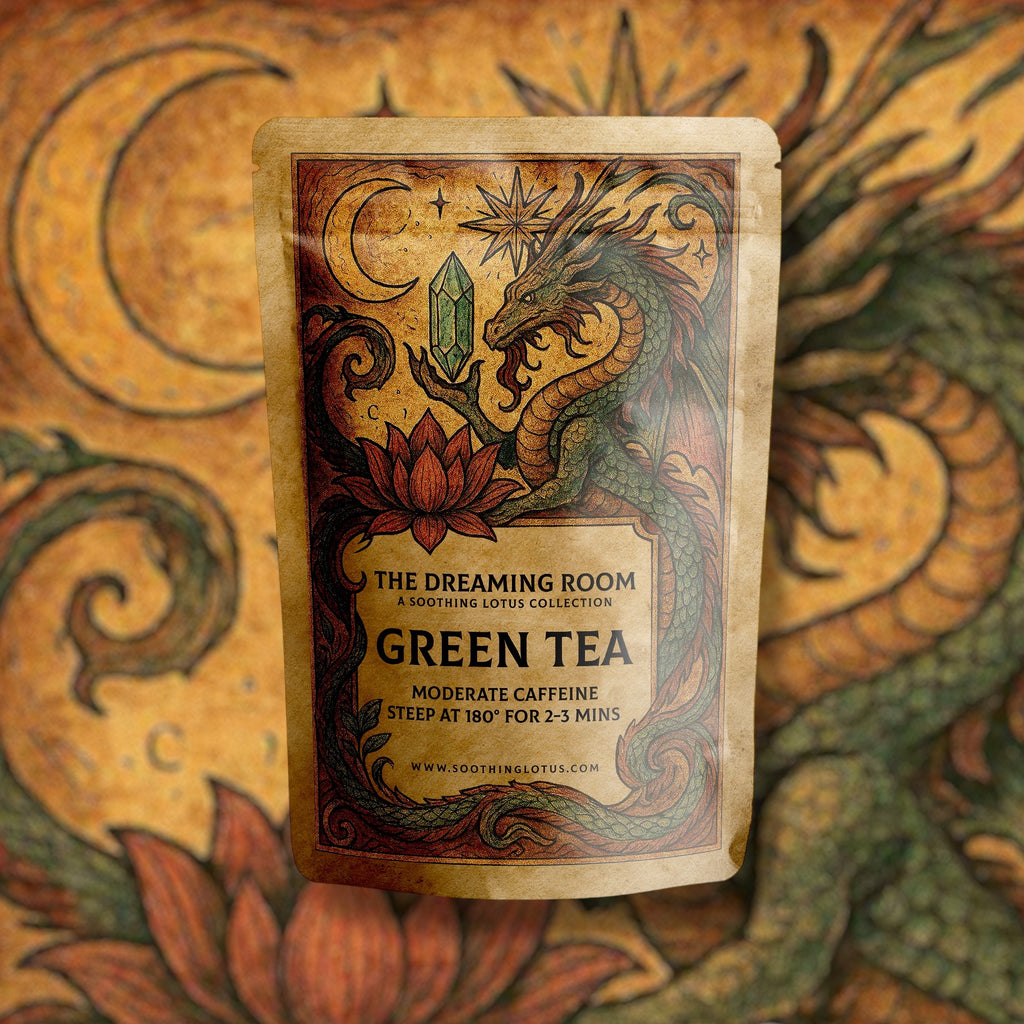soothing lotus Tea package with dragon design on a decorative background
