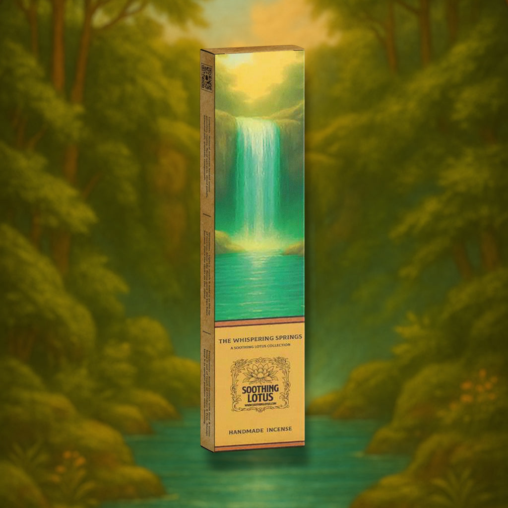 soothing lotus Incense box with waterfall design against a forest background