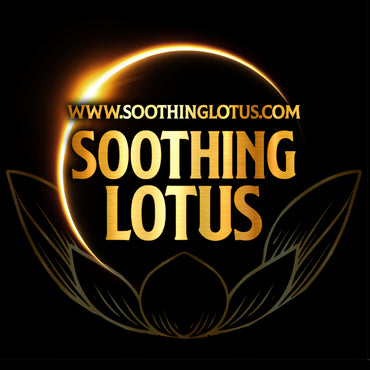 Soothing Lotus logo with glowing text and lotus flower design on a black background